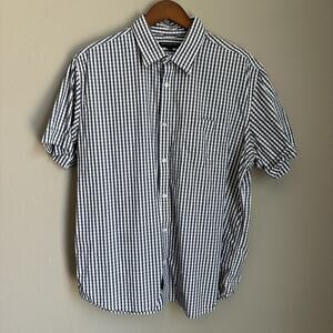 Banana Republic Cotton Button Down Shirt Blue Plaid Short Sleeve Coastal Size XL